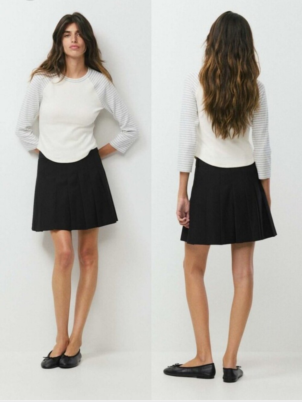 Aritzia Black Pleated Skater Mini Skirt